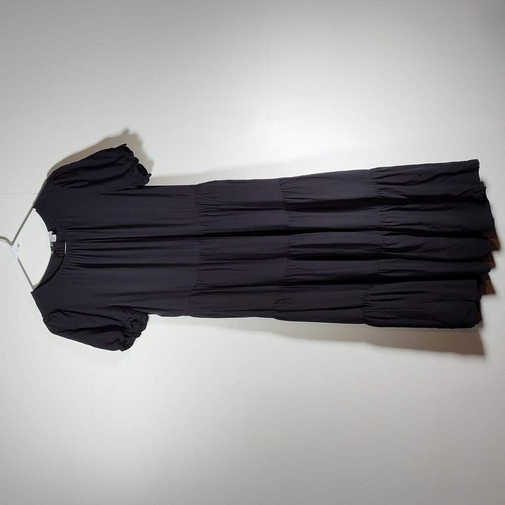 J. Crew Puff-Sleeve Tiered Midi Dress Black S - Picture 3 of 11